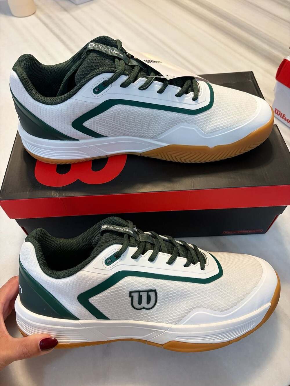 Wilson CourtGlide Size 11 White Sycamore Gum Tennis Shoes